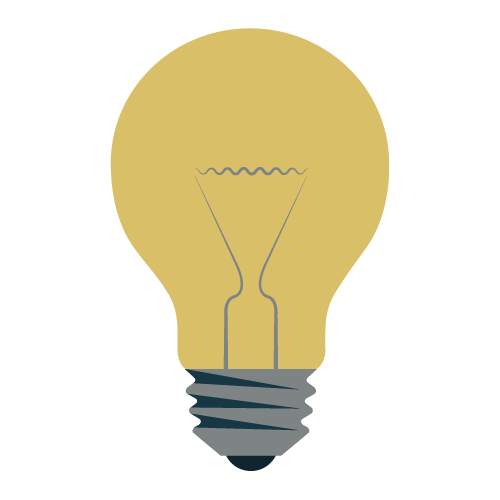 Illustrierte Glühbirne mit goldenem Leuchtkörper.