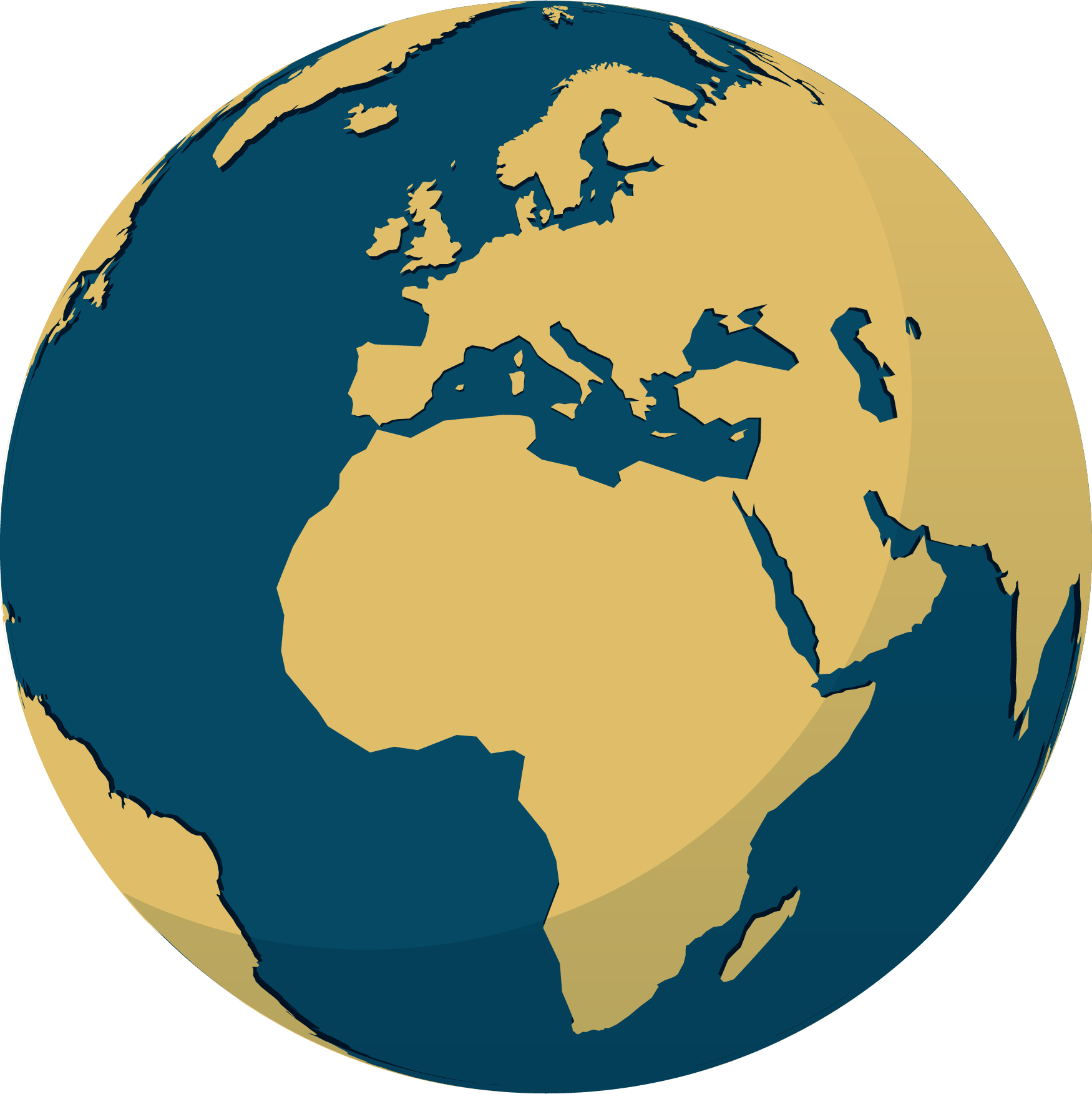 Illustration eines Globus in den Farben Dunkelblau und Gelb.